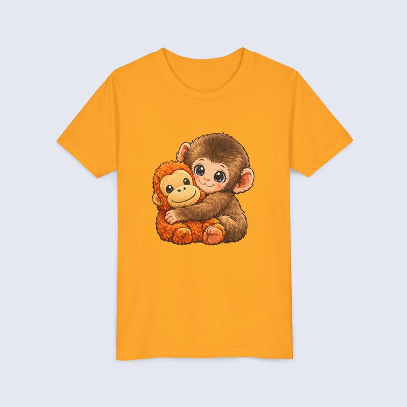 Baby Monkey Punch Youth Shirt, Funny Monkey Kids T-Shirt, Cute Monkey Plush Toy Graphic Tee, Viral Animal Meme Shirt Gold