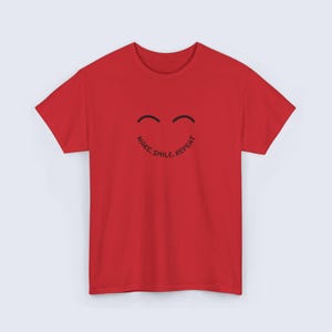 Wake Smile Repeat T-Shirt, Positive Quote Tee, Unisex Graphic Shirt, Inspirational Gift, Motivational Casual Wear Red