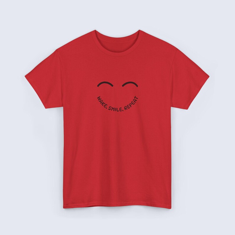 Wake Smile Repeat T-Shirt, Positive Quote Tee, Unisex Graphic Shirt, Inspirational Gift, Motivational Casual Wear Red