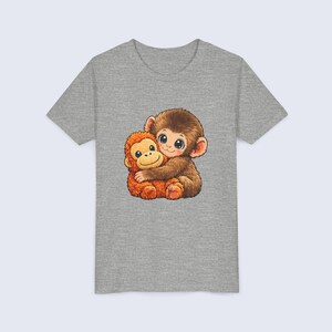 Baby Monkey Punch Youth Shirt, Funny Monkey Kids T-Shirt, Cute Monkey Plush Toy Graphic Tee, Viral Animal Meme Shirt Athletic Heather