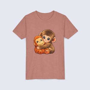 Baby Monkey Punch Youth Shirt, Funny Monkey Kids T-Shirt, Cute Monkey Plush Toy Graphic Tee, Viral Animal Meme Shirt Heather Mauve