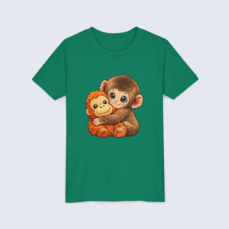 Baby Monkey Punch Youth Shirt, Funny Monkey Kids T-Shirt, Cute Monkey Plush Toy Graphic Tee, Viral Animal Meme Shirt Kelly