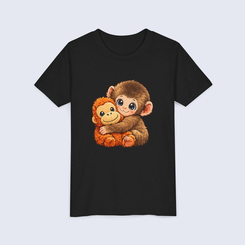 Baby Monkey Punch Youth Shirt, Funny Monkey Kids T-Shirt, Cute Monkey Plush Toy Graphic Tee, Viral Animal Meme Shirt Black