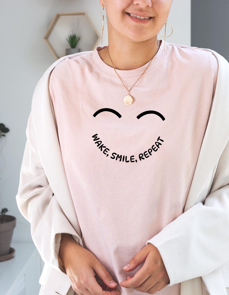 Wake Smile Repeat T-Shirt, Positive Quote Tee, Unisex Graphic Shirt, Inspirational Gift, Motivational Casual Wear image 2
