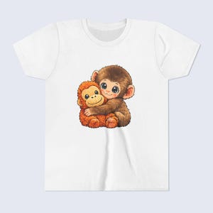 Baby Monkey Punch Youth Shirt, Funny Monkey Kids T-Shirt, Cute Monkey Plush Toy Graphic Tee, Viral Animal Meme Shirt White