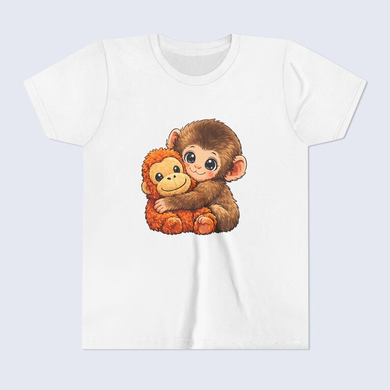 Baby Monkey Punch Youth Shirt, Funny Monkey Kids T-Shirt, Cute Monkey Plush Toy Graphic Tee, Viral Animal Meme Shirt White