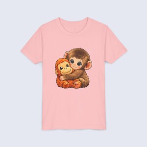 Baby Monkey Punch Youth Shirt, Funny Monkey Kids T-Shirt, Cute Monkey Plush Toy Graphic Tee, Viral Animal Meme Shirt Pink