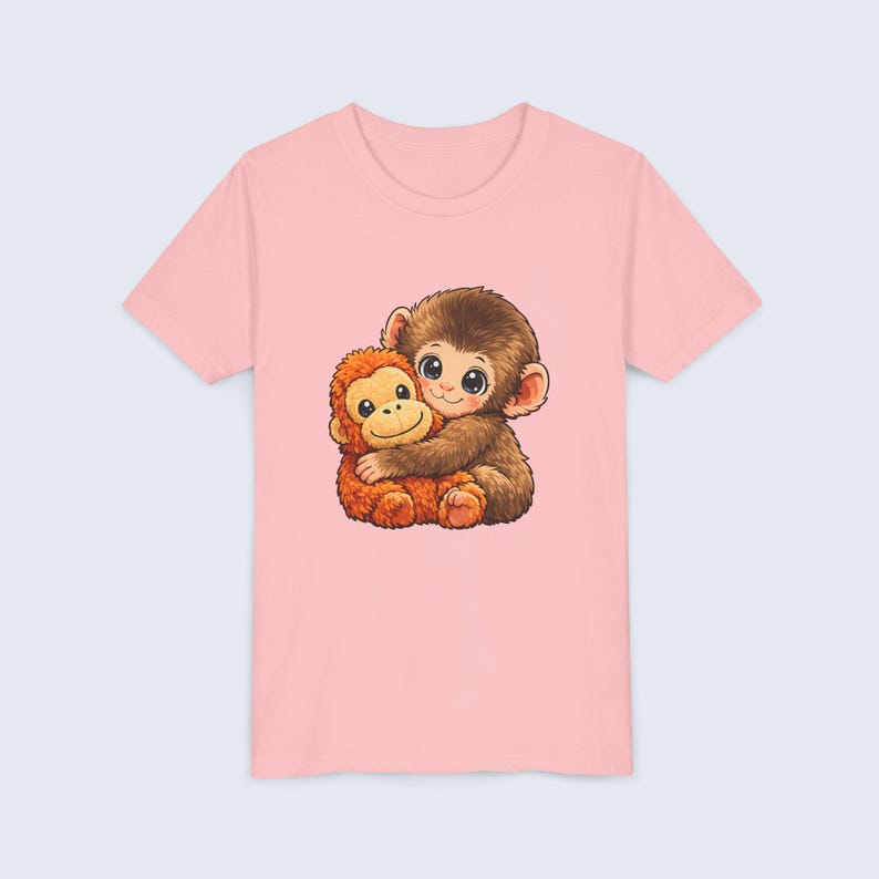 Baby Monkey Punch Youth Shirt, Funny Monkey Kids T-Shirt, Cute Monkey Plush Toy Graphic Tee, Viral Animal Meme Shirt Pink