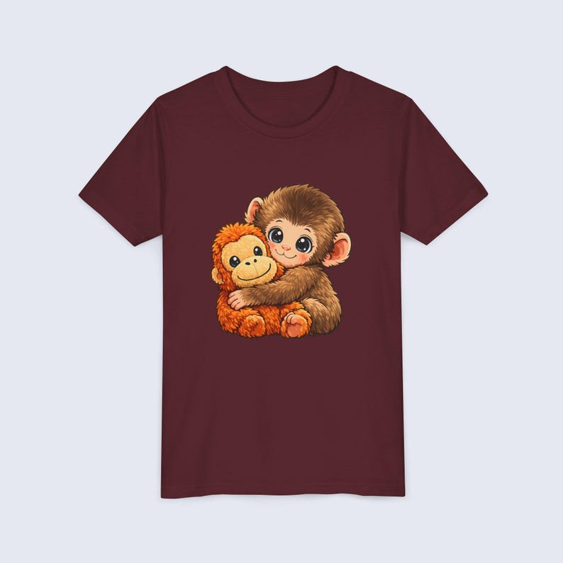 Baby Monkey Punch Youth Shirt, Funny Monkey Kids T-Shirt, Cute Monkey Plush Toy Graphic Tee, Viral Animal Meme Shirt Maroon