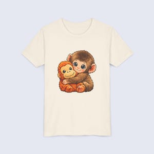 Baby Monkey Punch Youth Shirt, Funny Monkey Kids T-Shirt, Cute Monkey Plush Toy Graphic Tee, Viral Animal Meme Shirt Natural