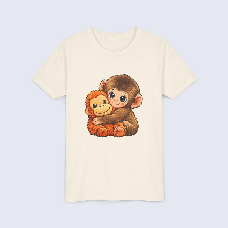 Baby Monkey Punch Youth Shirt, Funny Monkey Kids T-Shirt, Cute Monkey Plush Toy Graphic Tee, Viral Animal Meme Shirt Natural