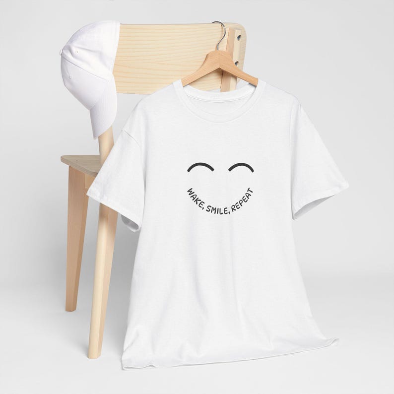 Wake Smile Repeat T-Shirt, Positive Quote Tee, Unisex Graphic Shirt, Inspirational Gift, Motivational Casual Wear White