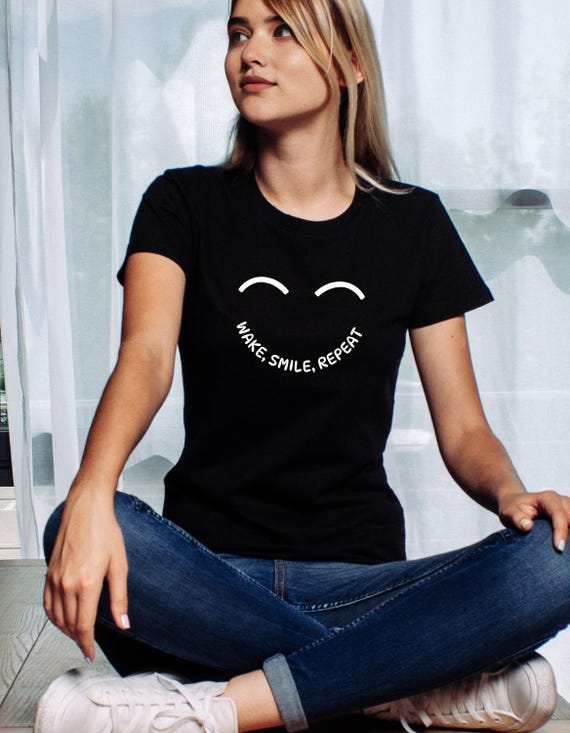 Wake Smile Repeat T-Shirt, Positive Quote Tee, Unisex Graphic Shirt, Inspirational Gift, Motivational Casual Wear