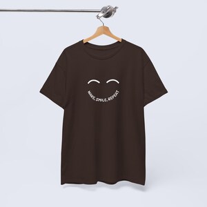 Wake Smile Repeat T-Shirt, Positive Quote Tee, Unisex Graphic Shirt, Inspirational Gift, Motivational Casual Wear Dark Chocolate