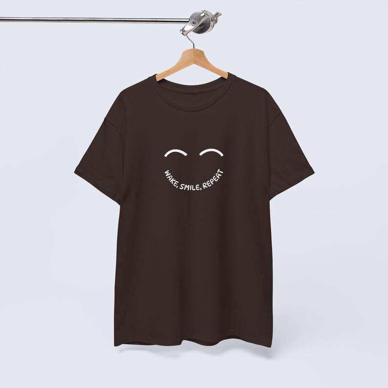 Wake Smile Repeat T-Shirt, Positive Quote Tee, Unisex Graphic Shirt, Inspirational Gift, Motivational Casual Wear Dark Chocolate
