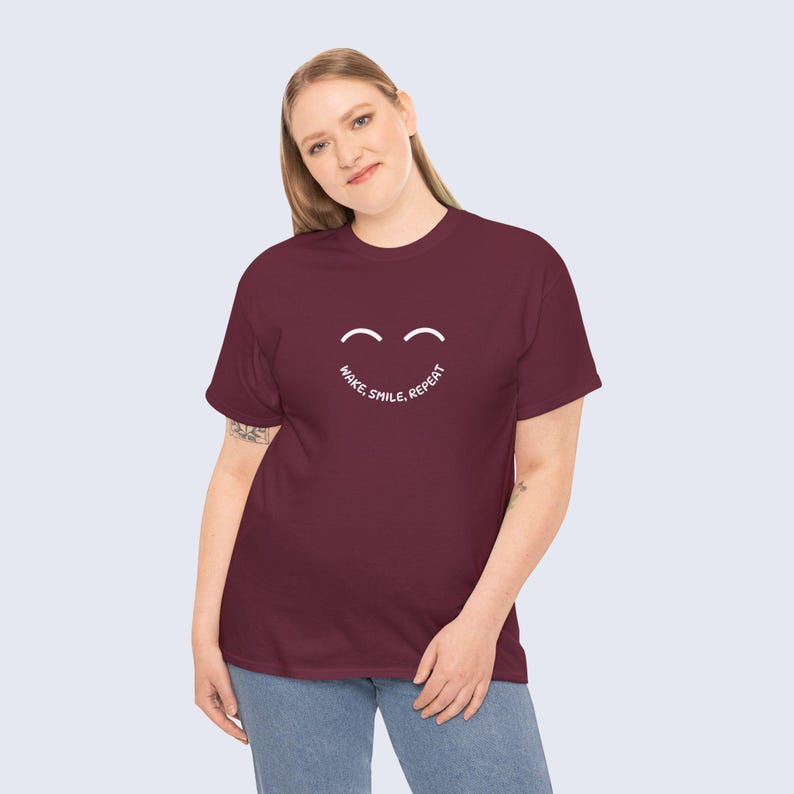 Wake Smile Repeat T-Shirt, Positive Quote Tee, Unisex Graphic Shirt, Inspirational Gift, Motivational Casual Wear image 7