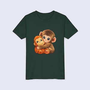 Baby Monkey Punch Youth Shirt, Funny Monkey Kids T-Shirt, Cute Monkey Plush Toy Graphic Tee, Viral Animal Meme Shirt Forest