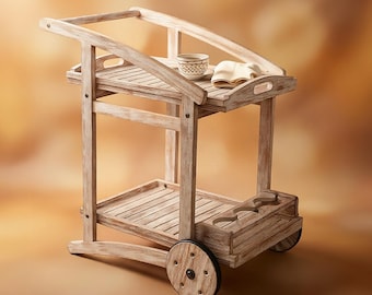 Bar Cart Wood - Drink Decor Trolley - Patio Serving Cart - Acacia Garden Rolling Drink Trolley