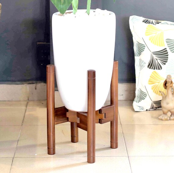 Adjustable Plant Stand: 8-12 Inch, Natural Brown Solid Acacia Wood (Pot & Plant not included)