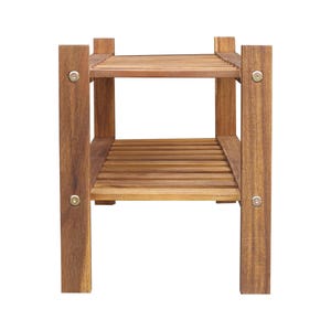 Puede incluir: Estanter&iacute;a de madera de dos niveles con acabado natural. La estanter&iacute;a tiene forma rectangular con dos estantes de listones y cuatro patas resistentes. La madera es de color marr&oacute;n c&aacute;lido y la construcci&oacute;n es visible.