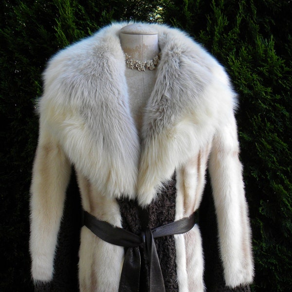 Stunning Cross Mink And Fox Fur Stroller / Coat / Long / Real Fur / Luxury / Gift / Vintage / collector / Trench / Princess