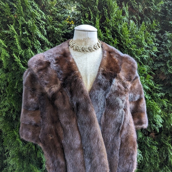 Dark Mink Fur Stole/ Cape / Wrap / Real Fur / Brown / Wedding / Vintage / Gift