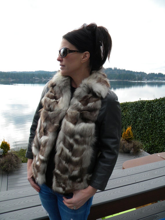 Striking Fox fur and steel gray leather bomber / … - image 6