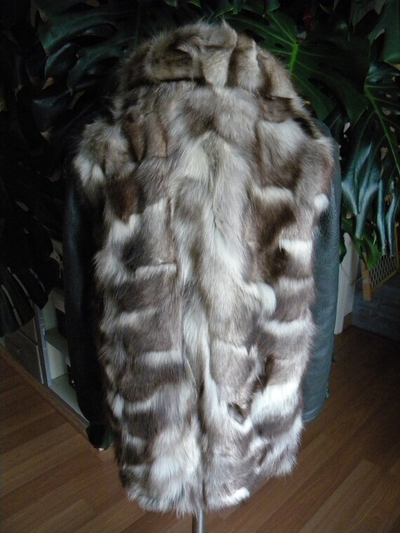 Striking Fox fur and steel gray leather bomber / … - image 4