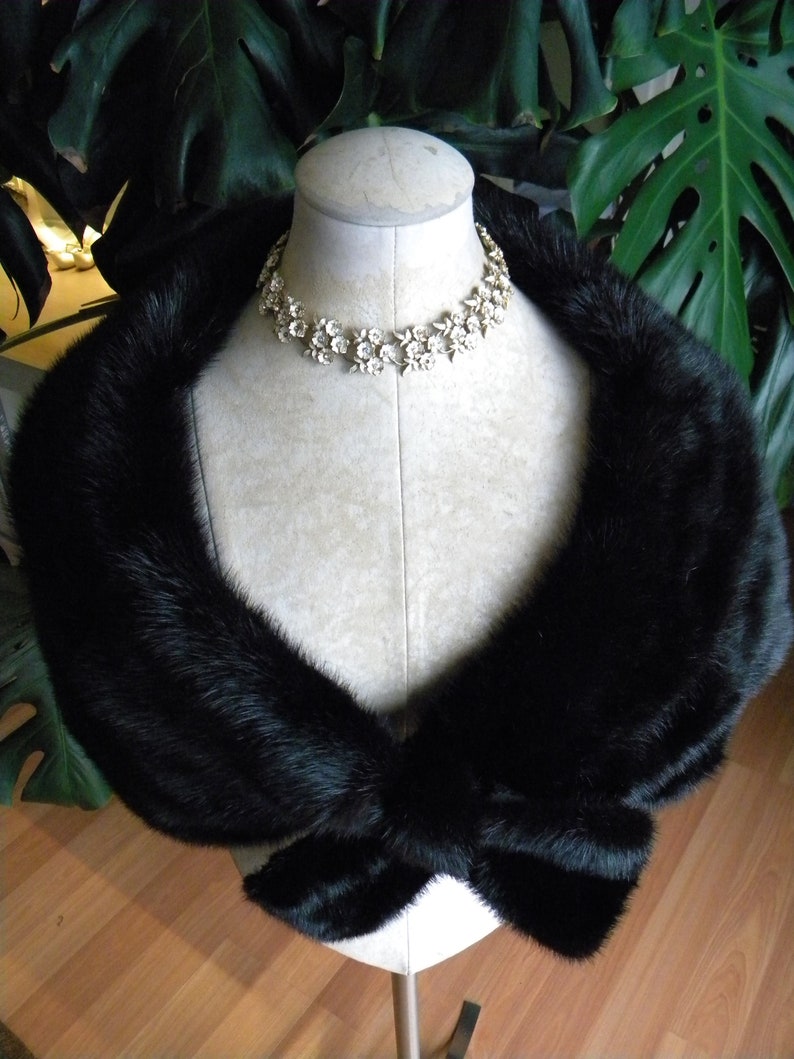 Genuine Black Ranch Mink Fur Stole cape wrap caplet wedding real fur bride bridesmaid gift