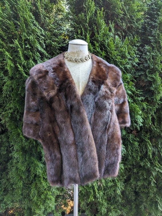 Dark Mink Fur Stole/ Cape / Wrap / Real Fur / Bro… - image 1