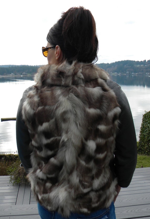 Striking Fox fur and steel gray leather bomber / … - image 7