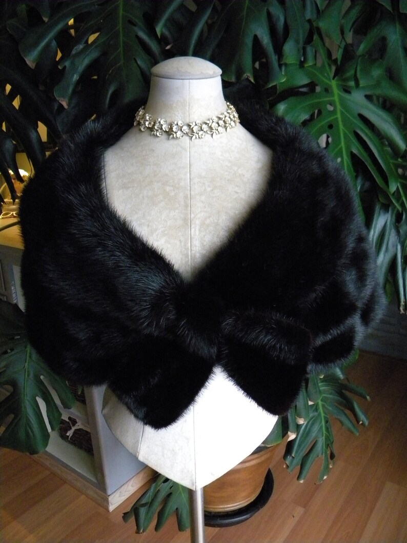 Genuine Black Ranch Mink Fur Stole cape wrap caplet wedding real fur bride bridesmaid gift
