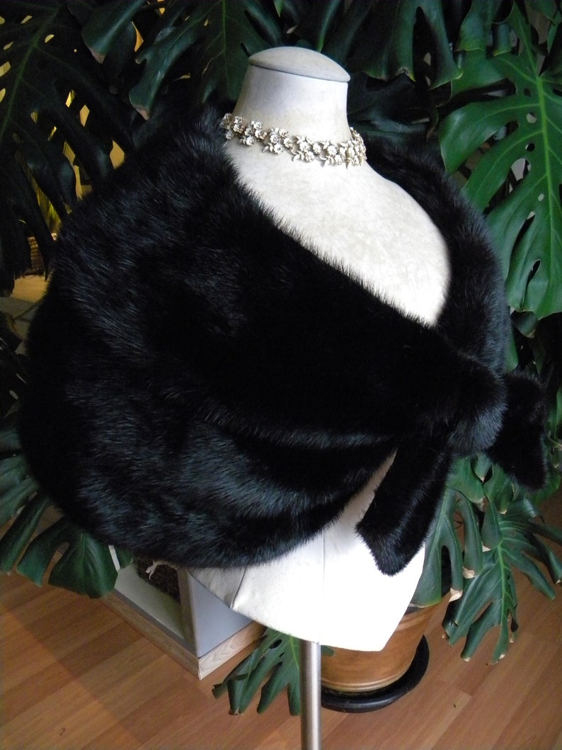 Genuine Black Ranch Mink Fur Stole cape wrap caplet wedding real fur bride bridesmaid gift