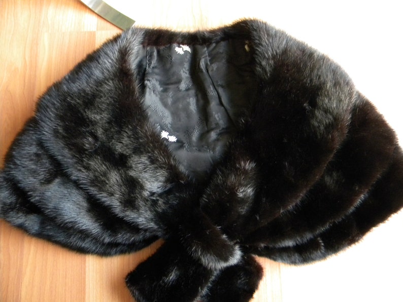 Genuine Black Ranch Mink Fur Stole cape wrap caplet wedding real fur bride bridesmaid gift