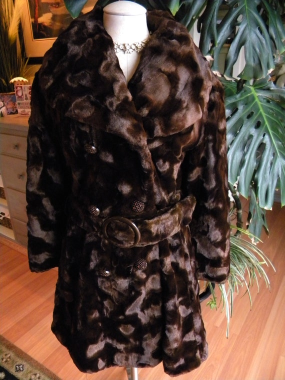 1970s Rabbit Fur Coat Vintage Brown Fur Jacket 