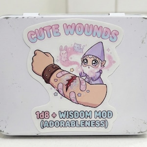 Cure Wounds 1d8 Cleric Sticker Kawaii DnD Character Journal Vinyl Decal Dungeon Master Gift Cute Pathfinder Healing Word Spell Life Domain