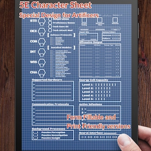 Dungeons And Dragons 5e Scheda del personaggio dell'artigliere Modulo PDF compilabile Stampabile Download digitale Progetto di classe TTRPG personalizzato Diario del giocatore
