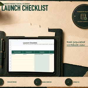 Launch checklist shown as a real worksheet preview from the Vibe-Coded App Security Launch Planner workbook, with fictional records and visible workflow structure.