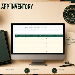 App inventory shown as a real worksheet preview from the Vibe-Coded App Security Launch Planner workbook, with fictional records and visible workflow structure.