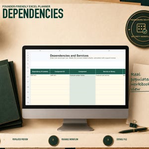 Dependencies shown as a real worksheet preview from the Vibe-Coded App Security Launch Planner workbook, with fictional records and visible workflow structure.