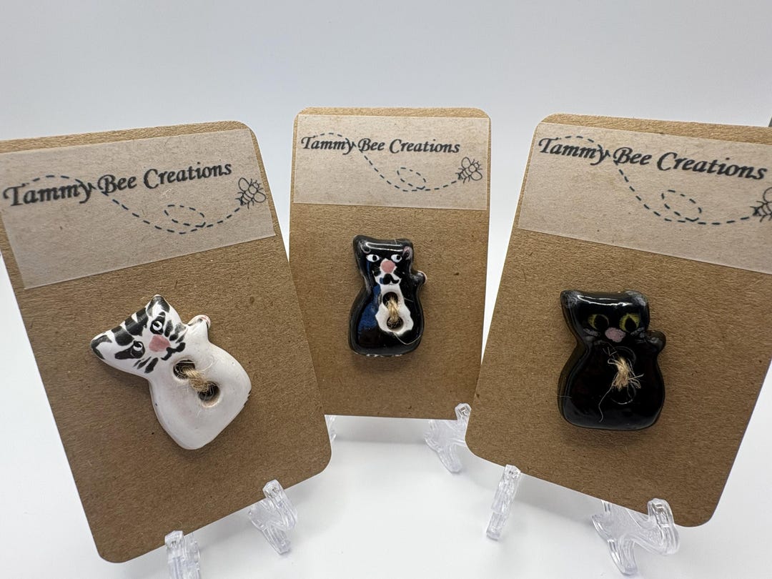 Hand Crafted Ceramic Kitty Cat Buttons - Etsy