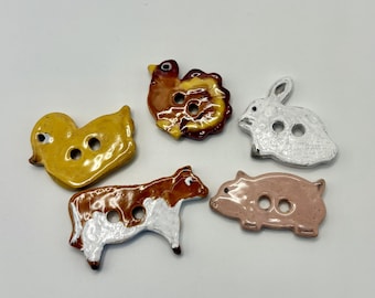 Mix and Match Hand Crafted Ceramic Farm Animal Buttons