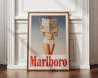 Vintage matte poster met Marlboro-kunstprint – Retro Americana-westerse woondecoratie cadeau