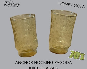 Vintage Anchor Hocking Pagoda Amber Juice Glasses – Set of 2 – 1970s – Mid Century Modern