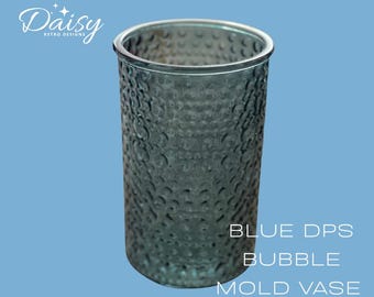 Mid Century Smoky Blue Hobnail Glass Vase – Vintage Duraglas Textured Cylinder