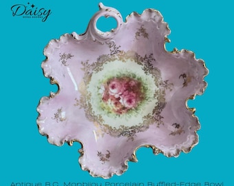 Antique R.C. Monbijou Porcelain Ruffled-Edge Bowl Roses Gold Trim Bavaria