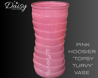 Vintage Pink Hoosier “Topsy Turvy” Vase 8.5 Inch | Ribbed Mid Century Glass Decor