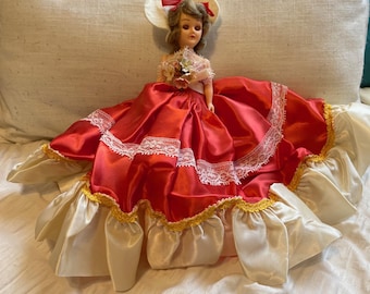 Vintage 1970s Sleepy Eye Doll 10” Red Satin Southern Belle Dress Fashion Display Doll