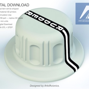 May include: A white 3D-printed replica of a cockpit control knob, labeled "RUDDER" in bold white letters with a black outline. The knob has vertical grooves and a circular base. The image includes the text "ART OF AVIONICS".