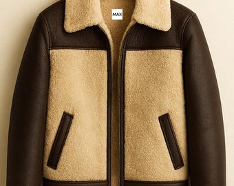 Men’s Shearling Aviator Jacket – Vintage B3 Style Faux Leather Sherpa Lined Winter Bomber Coat